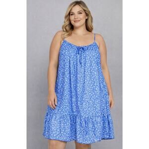 CamiBloom Blue Floral Cami Sundress 3XL Womens Sleeveless Spaghetti Strap Dress